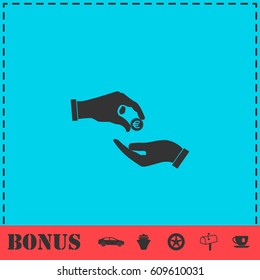 Handing money icon flat. Simple vector symbol and bonus icon