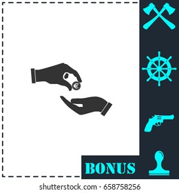 Handing money icon flat. Simple vector symbol and bonus icon