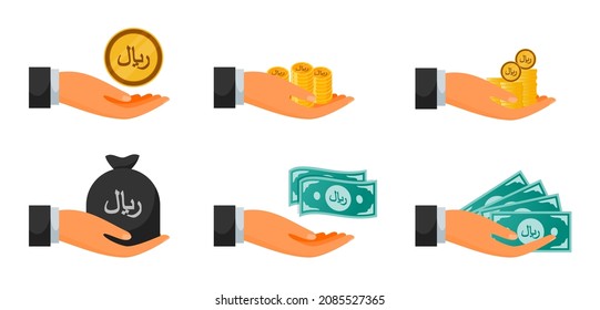 Handing Saudi Riyal Money and Coin Set