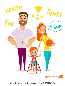 Handisport. Handicapped Kids. Coaching handicapped young sportsmen's. Medical rehabilitation. Vector Illustration.