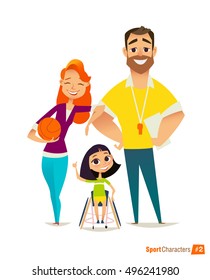 Handisport. Handicapped Kids. Coaching handicapped young sportsmen's. Medical rehabilitation. Vector Illustration.