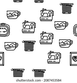 Handiwork Craft Hobby Occupation Vector Seamless Pattern Thin Line Illustration