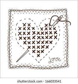 Handkerchief with embrodery. Sketch vector element for romantic design