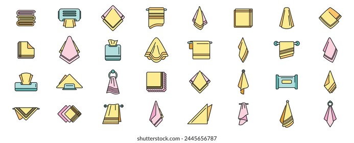 Handkerchief icons set outline vector. Folded napkin. Paper tissue thin line color flat on white