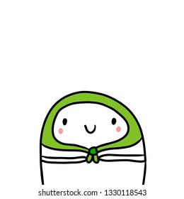 Handkerchief on a head of cute marshmallow hand drawn illustration cartoon minimalism
