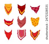 handkerchief wild west set cartoon. scarf neckerchief, ern red, bandit neck handkerchief wild west sign. isolated symbol vector illustration