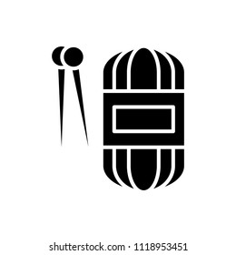 Hand-knit black icon concept. Hand-knit flat  vector symbol, sign, illustration.