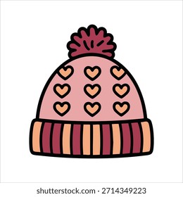gorro de inverno de malha manual com arte vetorial de textura com nervuras isolado no fundo branco