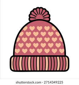 gorro de inverno de malha manual com arte vetorial de textura com nervuras isolado no fundo branco