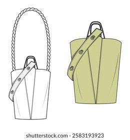 Handle bag for ladies vector design technical flat drawing by adobe illustrator.