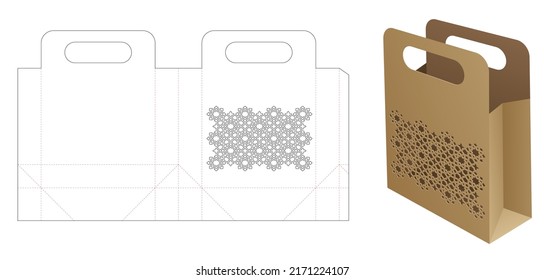 Handle bag with stenciled pattern die cut template and 3D mockup