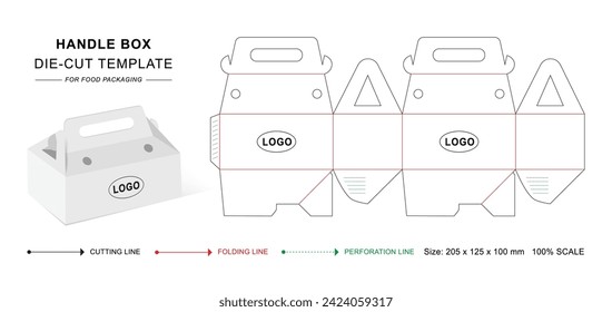 Handle box die cut template or Food box packaging Keyline