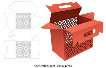 Handle box with stenciled luxury pattern die cut template and 3D mockup