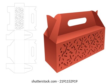 Handle box with stenciled Memphis pattern die cut template and 3D mockup
