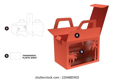 handle box with stenciled palm window die cut template and 3D mockup