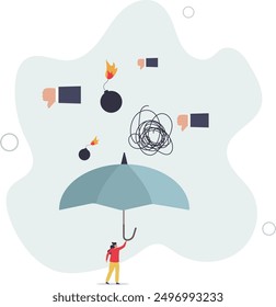 Maneje la crítica empresarial o el Comentarios negativo, administre la culpa del jefe, la presión, el fracaso o el error. Concepto avergonzado. Diseño plano. Ilustración con personas.