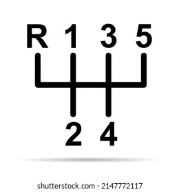 Controlar el icono de la palanca de cambios manual del coche con sombra, tecnología de engranajes del vehículo equipamiento de ilustración vectorial.