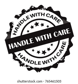 Handle with care  black text stamp.Sign.Seal.