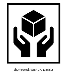 Handle with care flat icon with black frame isolated on white background. Fragile package symbol. Label vector illustration