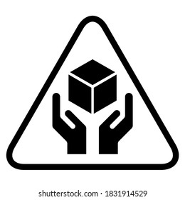 Handle with care flat icon with black triangle isolated on white background. Fragile package symbol. Label vector illustration