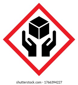 Handle with care flat icon with red rhombus isolated on white background. Fragile package symbol. Label vector illustration