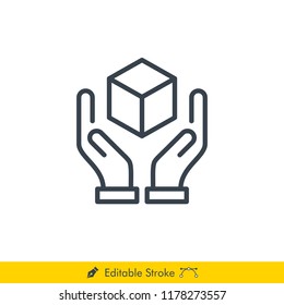 Handle with Care (Fragile) Icon / Vector - In Line / Stroke Design