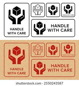 Handle with Care. Fragile Item Protection. Packaging Symbol. Sign and Label Indicating Items that Require Gentle Handling to Prevent Damage. Hands Icon - Vector Symbol.