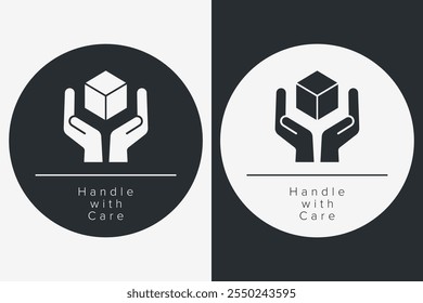 Handle with Care. Fragile Item Protection. Packaging Symbol. Sign and Label Indicating Items that Require Gentle Handling to Prevent Damage. Hands Icon - Vector Symbol.