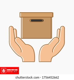 The Handle With Care icon is isolated on a white background. Package symbol. Vector illustration of a label.