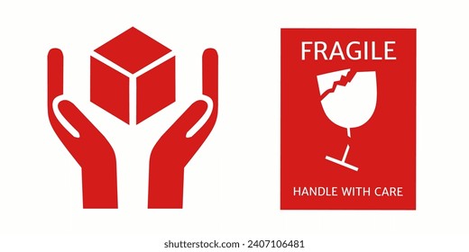 handle with care icon isolated on white. Two icon version.