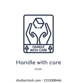 handle with care icon from shapes outline collection. Thin line handle with care icon isolated on white background.
