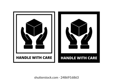 Handle with care icons. Linear and Silhouette style. Vector icons.