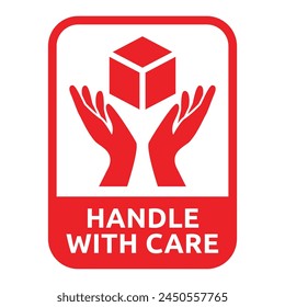 Handle with care label vector icon for packaging.