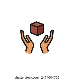 Handle with care line icon. Hand, box, fragile, parcel, crate, cargo. Delivery concept. Can be used for topics like logistics, transportation, shipping.