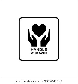 Handle With Care Packing With Heart Shape Icon Symbol for Valentine Day Gift. Standard Packing Label for Valentine's Day Gift. Vector Illustration