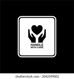 Handle With Care Packing With Heart Shape Icon Symbol for Valentine Day Gift. Standard Packing Label for Valentine's Day Gift. Vector Illustration