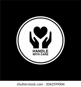 
Manejar con el símbolo del icono de embalaje de cuidado para regalo de San Valentín. Etiqueta de embalaje estándar para regalo de San Valentín. Ilustración vectorial