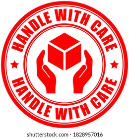 Handle with care round label on white background