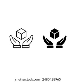 manija con la señal del cuidado, caja en las manos icono color editable