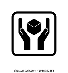 Manejar con cuidado. Ilustración vectorial del símbolo de los productos de elevación en envase, aislados en fondo en blanco, de color modificable y cambiable. Perfecto para el código en el embalaje.