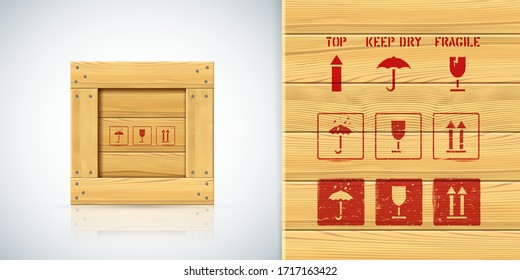 Bedienen Sie sich mit sorgfältig ausgewählten Vektorillustration-Schablonen-Symbolen für quadratische Holzkisten