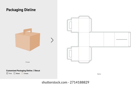Manija de la caja de transporte de embalaje Dieline Plantilla
