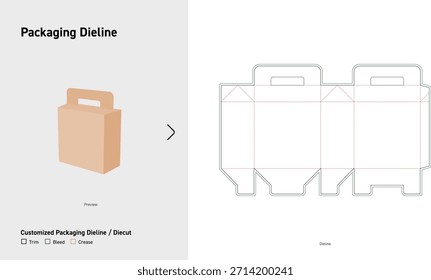 Manija de la caja de transporte de embalaje Dieline Plantilla