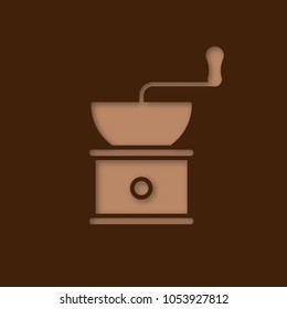 Handle coffee grinder paper cut out icon. Coffee beans milling. Vector silhouette isolated illustration