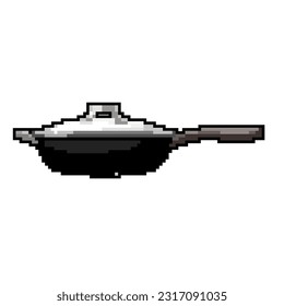 handle frying pan kitchen game pixel art retro vector. bit handle frying pan kitchen. old vintage illustration