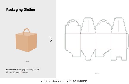 Handle Geschenkbox Verpackung Dieline Vorlage