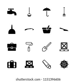 Handle icon. collection of 16 handle filled and outline icons such as razor, dustpan, pitchfork, cargo on palette, luggage, tap. editable handle icons for web and mobile.