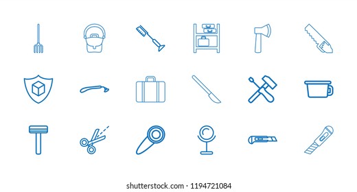 Handle icon. collection of 18 handle outline icons such as razor, mirror, toothbrush, pot, cutter, cargo insurance, scissors. editable handle icons for web and mobile.