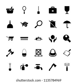 Handle icon. collection of 25 handle filled icons such as mirror, dustpan, clean brush, umbrella, axe, wheelbarrow, fragile cargo. editable handle icons for web and mobile.