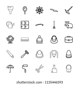 Handle icon. collection of 25 handle outline icons such as umbrella, stamp, luggage storage, helm, mirror, razor, dustpan, bag. editable handle icons for web and mobile.